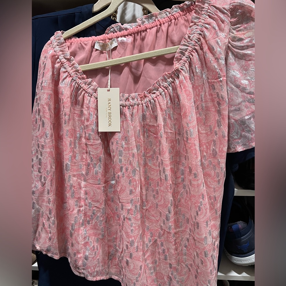 NWT size medium RAMY BROOK pink with silver off the shoulder
